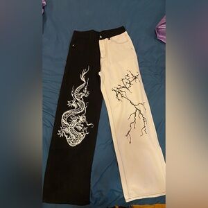 Black and White Dragon Print Pants